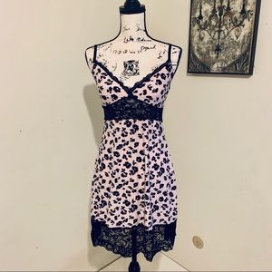 Pink Floral Print Chemise w/ Lace Trim